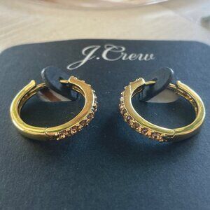 J. CREW SMALL PAVE HUGGIE HOOP EARRINGS #AG798 YELLOW/GOLD NWT